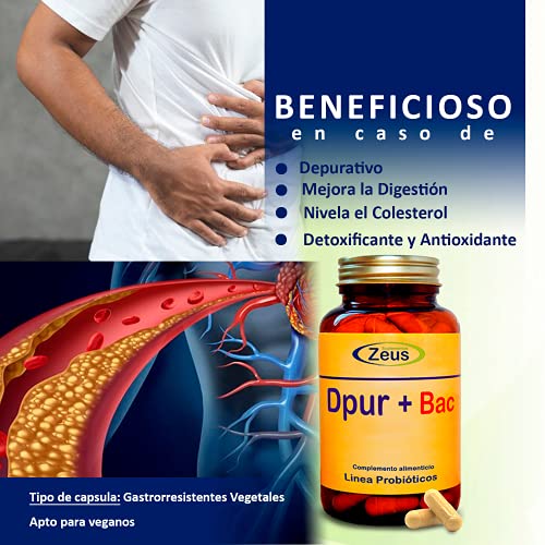 DPUR+BAC | Contribuye con los mecanismos de detoxificación hepática | Complemento Alimenticio a base de Cardo mariano, Aminoácidos, Probióticos, CoQ10 y Minerales | 100% Vegano | 90 Cap Veg