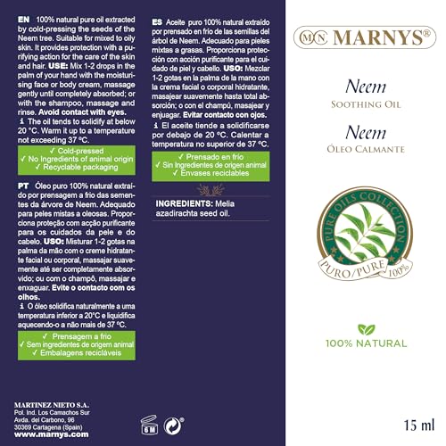 MARNYS Aceite Puro de Neem 100% Natural 15ml