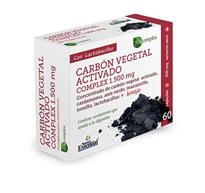 Nature Essential | Carbón Vegetal Activado | 1500 mg | 60 Cápsulas | Anís Verde, Tomillo, Manzanilla e Hinojo | Disminuye Gases Intestinales e Hinchazón Abdominal