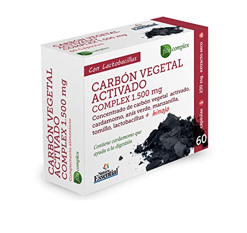 Nature Essential | Carbón Vegetal Activado | 1500 mg | 60 Cápsulas | Anís Verde, Tomillo, Manzanilla e Hinojo | Disminuye Gases Intestinales e Hinchazón Abdominal