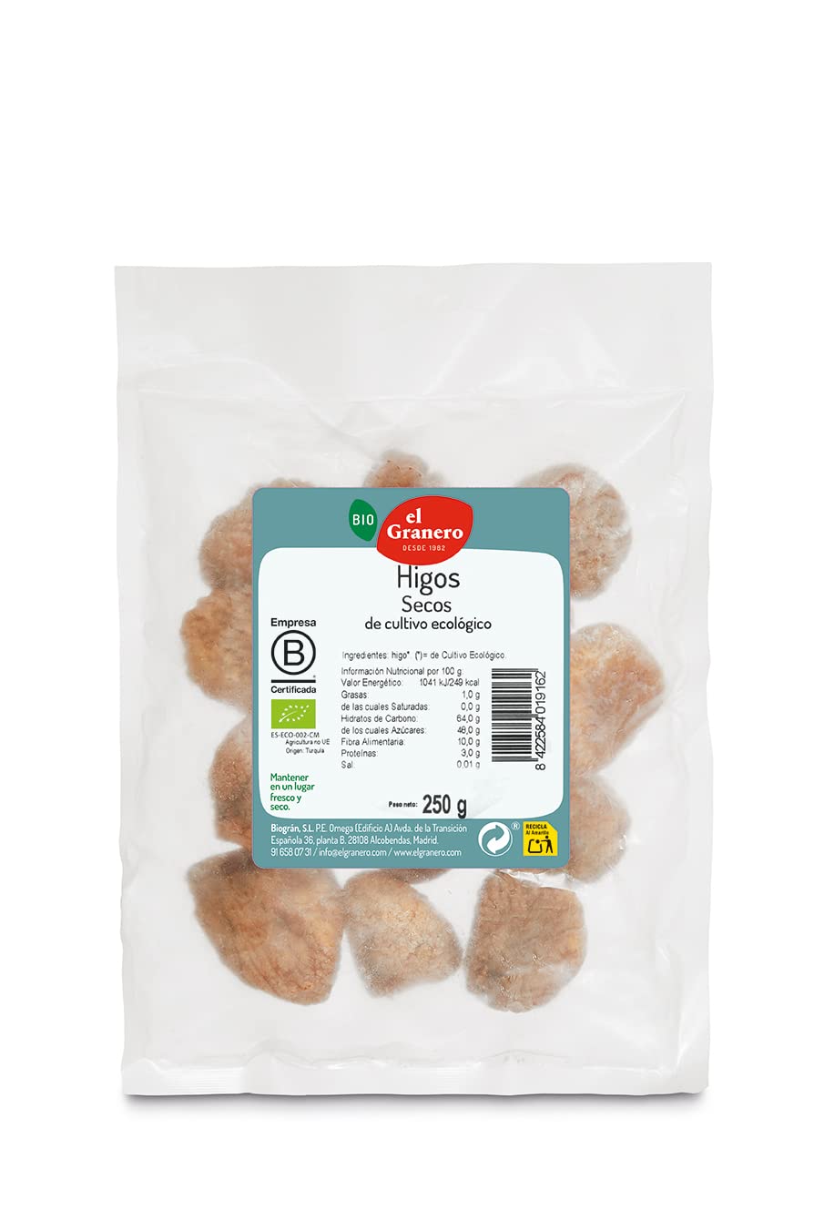 El Granero Integral - Higos Secos BIO - 250 g - Alto Contenido en Fibra y Calcio - Mejoran la Salud Ósea y Digestiva - Propiedades Energéticas y Calóricas - Aptos para Veganos