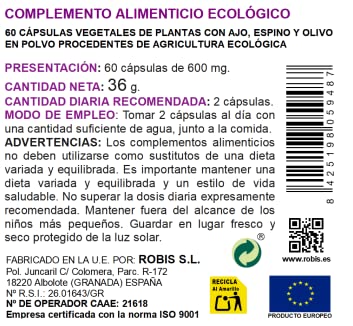 Robis Ajo Espino Olivo Bio Complemento Alimenticio Ecológico - 60 Cápsulas
