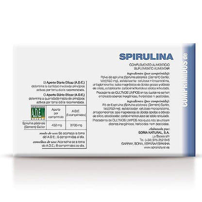 Soria Natural Spirulina Comprimidos - Superfood para Energía y Vitalidad - Refuerza tu Nutrición Diaria, Alto Contenido de Minerales y Proteína - Caja 60 comprimidos