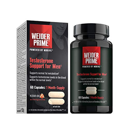 Weider Prime 60 Cáps. Potencia la producción natural de testosterona. Extracto de Ashwagandha, Cordyceps y Colina