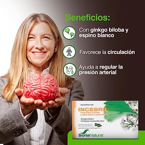 Soria Natural Incebril - Fórmula de Ginkgo y Espino Blanco - Potencia tu Salud Cardiovascular y Cerebral, Memoria, Circulación - Envase 60 cápsulas