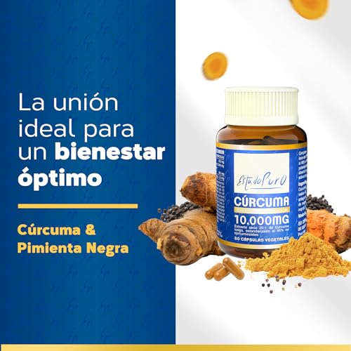 Cúrcuma con Pimienta Negra | Cúrcuma Estado Puro 10000mg | Antiinflamatorio Natural, 25x Veces Más Concentrada, Tres Tipos de Curcumina | 80 Cápsulas de Cúrcuma Tongil