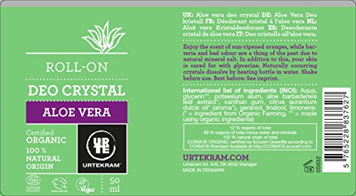 Urtekram Aloe Vera - Desodorante de cristal orgánico, regenerador, 50 ml