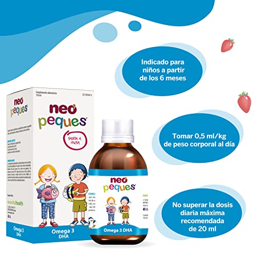 NEO PEQUES | Jarabe Infantil Omega 3 DHA | 150 ml | Ayuda a Mejorar la Concentración | A Base de Omega 3 DHA y Vitaminas | Delicioso Sabor Fresa