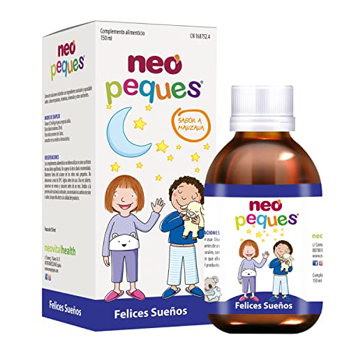 NEO PEQUES | Jarabe Infantil Felices Sueños | 150 ml | Para Problemas de Sueño e Inquietud en Niños | Ayuda a Dormir Mejor | Con Melisa, Tilo, L-Triptófano, Magnesio y Vitamina B6