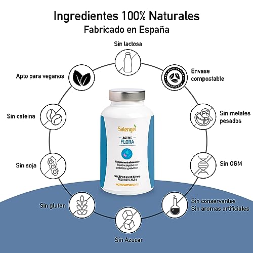 ACTIVE FLORA (NO LACTEO) - Con Probióticos, sacharomyces boulardii y Aloe Vera, para el equilibrio digestivo | Cepas bacterianas de gran supervivencia | Para el mantenimiento de la flora intestinal |