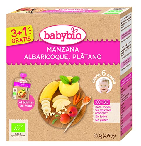 Babybio - Bolsita De Fruta Bio - Manzana Albaricoque Plátano Bio - 4X90 G - 6+