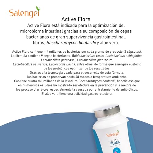 ACTIVE FLORA (NO LACTEO) - Con Probióticos, sacharomyces boulardii y Aloe Vera, para el equilibrio digestivo | Cepas bacterianas de gran supervivencia | Para el mantenimiento de la flora intestinal |