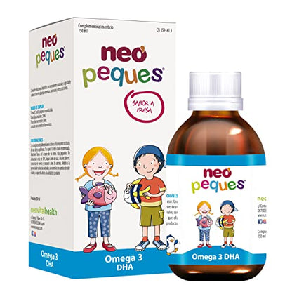 NEO PEQUES | Jarabe Infantil Omega 3 DHA | 150 ml | Ayuda a Mejorar la Concentración | A Base de Omega 3 DHA y Vitaminas | Delicioso Sabor Fresa