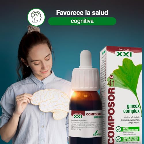 Soria Natural Composor 41 - Ginkgo Complex - Soporte de Memoria y Concentración, Activa la Circulación - Propiedades Antioxidantes - Ginkgo Biloba - Suplemento Cerebral Natural - Botella de 50ml