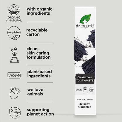 Dr. Organic Pasta De Dientes Carbón Activado, 100 ml (Paquete de 1)