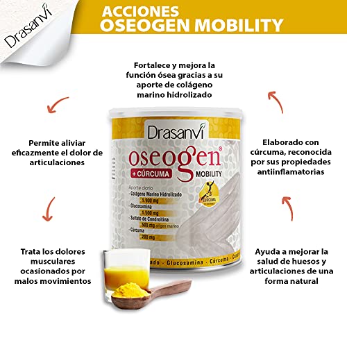 OSEOGEN Colágeno Marino Hidrolizado con Glucosamina, Condroitina y Cúrcuma |para huesos, cartilagos y articulaciones | Con minerales esenciales |Fácil asimilación |300g de polvo |Sabor Naranja