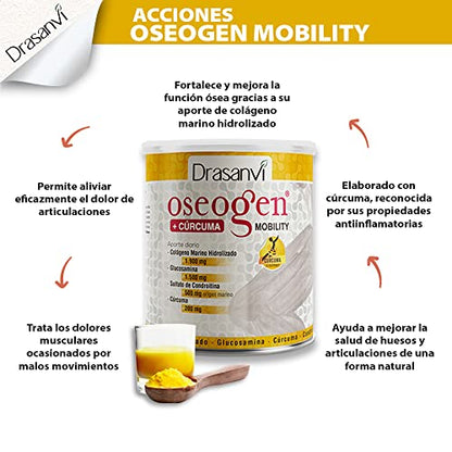 OSEOGEN Colágeno Marino Hidrolizado con Glucosamina, Condroitina y Cúrcuma |para huesos, cartilagos y articulaciones | Con minerales esenciales |Fácil asimilación |300g de polvo |Sabor Naranja
