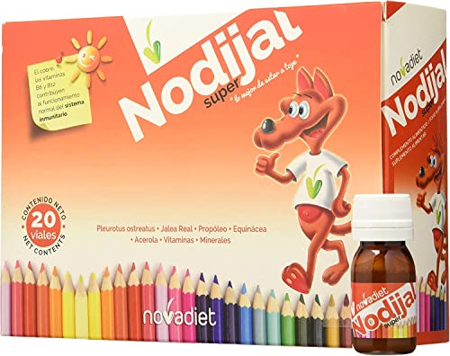 Novadiet - NODIJAL SUPER Viales con Propóleo, Jalea Real, Vitaminas, Minerales, Acerola, Equinácea, Pleurotus Ostreatus, Ayuda al Sistema Inmune y Etapa Crecimiento de los Niños - 20 Viales de 10 ml