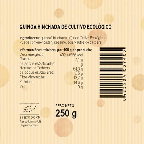 El Granero Integral - Quinoa Hinchada - 250 g - Rico en Vitaminas, Minerales y Fibra - Propiedades Hidratantes y Antioxidantes - Fuente de Energía - Ideal para Desayunos - Apta para Veganos