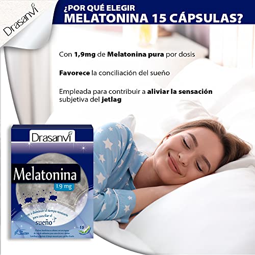 DRASANVI MELATONINA 1.9 MG PURA POR DOSIS - Contribuye a disminuir el tiempo necesario para conciliar el sueño - VEGANO - SIN GLUTEN - 60 cápsulas vegetales