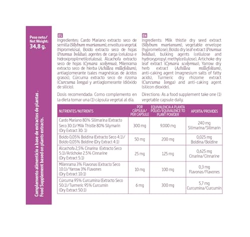 Nature Essential | Cardo Mariano Complex 9.825 mg | 60 Cápsulas | Favorece la Detoxificación del Hígado | Con Boldo, Alcachofa, Milenrama y Cúrcuma | Ayuda a la Digestión de Grasas