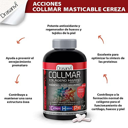 DRASANVI COLLMAR COMPRIMIDOS MASTICABLES - COLÁGENO Marino + Magnesio + Vitamina C + Ácido hiaulorónico - Sabor CHOCO GALLETA - 180 comprimidos