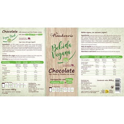 By Nankervis Bebida Vegana Chocolate Con Avena Y Proteina De Arroz 450Gr 450 g