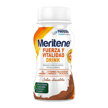 Meritene Fuerza y Vitalidad - Alimento Formato Listo para Tomar - Batido de Proteínas Vitaminas y Minerales - Chocolate - Refuerzo del Sistema Inmunitario(pack de 24 Botellas)