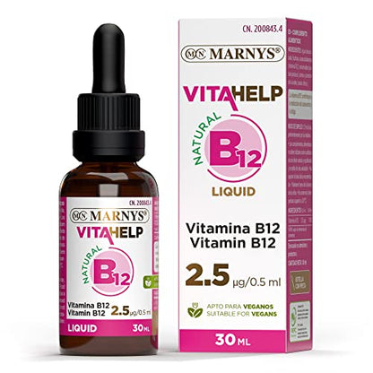 Vitamina B12 Líquida VITAHELP, Contribuyendo Al Estado Energético y Mental, Apto para Veganos, Botella con Pipeta 30 Ml, Indicado para todas las edades.