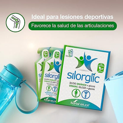 Soria Natural Silorglic - Silicio natural con Glicina - Lesiones deportivas, tendinitis, codo de tenista, tratamiento de huesos rotos, artritis - Prevención y Recuperación - 14 Sobres