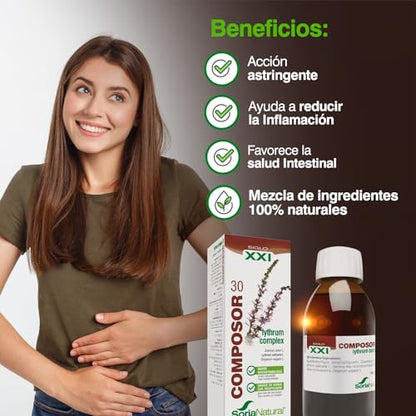 Soria Natural Composor 30 Lythrum Complex – Con Extractos de Roble y Salicaria y Aceite Esencial de Orégano – Acción Astringente – Ayuda en Caso de Diarrea - Antidiarrea - 100ml