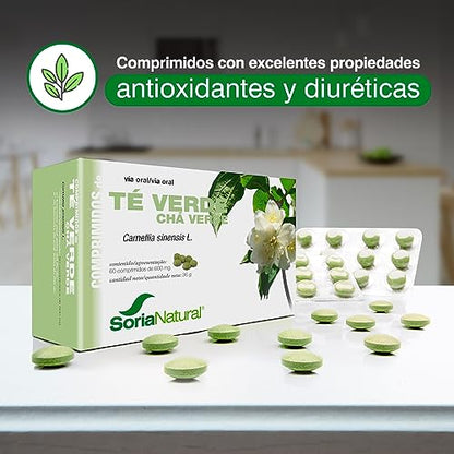 Soria Natural Té Verde Comprimidos - Propiedades Antioxidantes y Diuréticas – Con Camellia Sinensis L. - Aliado en tus Dietas de Control de Peso - 60 Comprimidos de 600 mg