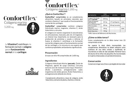 Nature Essential - Colágeno en Polvo Hidrolizado - 90 Comprimidos - 2 de Meses - Favorece a las Articulaciones y Huesos - Confortflex 1200 mg