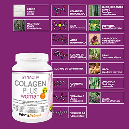 Prisma Natural - Colágeno Hidrolizado en Polvo con Ácido Hialurónico, Calcio, Vitamina C y D3. Suplemento para Regeneración Articulaciones, Huesos, Piel, Uñas y Pelo para Mujer, 300gr