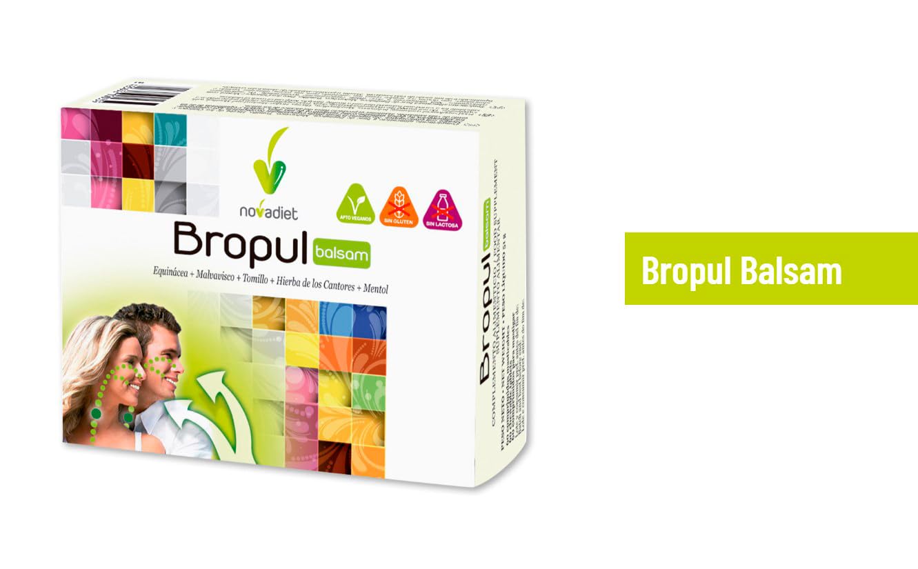 Novadiet - BROPUL BALSAM Comprimidos con Equinácea, Malvavisco, Tomillo y Hierba de los Cantores - Alivio de la Garganta, Descongestión Respiratoria y Reducción de la Tos – 60 Comprimidos Masticables