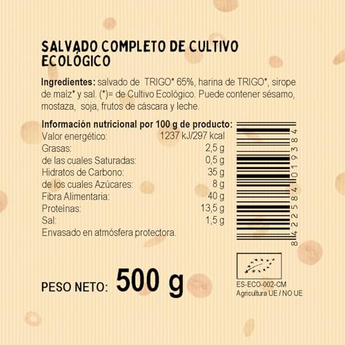 El Granero Integral - Salvado Completo - 500 g - Alto Contenido en Fibras y Proteínas - Regula el Tránsito Intestinal - Efecto Saciante - Ideal para Bebidas y Yogures - Apto para Veganos