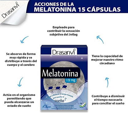DRASANVI MELATONINA 1.9 MG PURA POR DOSIS - Contribuye a disminuir el tiempo necesario para conciliar el sueño - VEGANO - SIN GLUTEN - 60 cápsulas vegetales