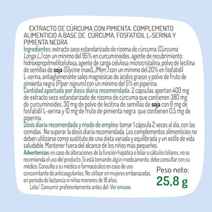El Granero Integral - Extracto de Cúrcuma + Pimienta - 60 Cápsulas - Elaborado a Base de Extracto de Cúrcuma - Contiene Fosfatidil Serina - Ayuda al Sistema Digestivo y Refuerza el Sistema Inmune