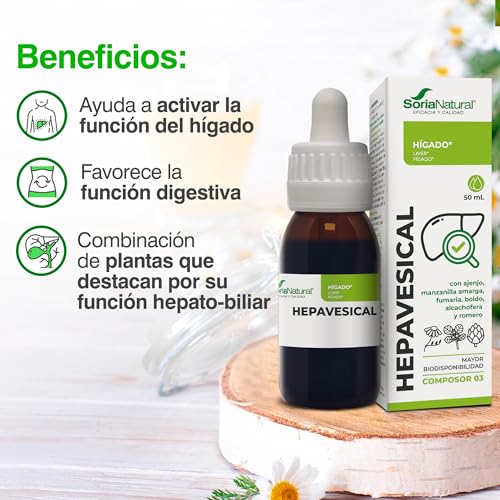 Soria Natural Composor 03 Hepavesical - Extracto Ajenjo, Manzanilla Amarga y Romero - Acción Digestiva, Antiinflamatoria y Diurética - Ayuda Dolor, Hinchazón, Acidez - 50 ml