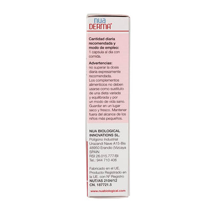 Nua Biological - NuaDerma, Complemento Alimenticio con Hidroxitirosol, Nutroxsun, Vitaminas y Minerales para Proteger y Nutrir la Piel del Envejecimiento - 30 cápsulas (858mg)