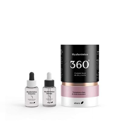 Ebers Hyalurónico 360º. Tratamiento intensivo día y noche a base de ácido hialurónico. Fórmula vegana. Hyaluronico Dermo (día) 30 ml + Hyarluronico Triactive (noche) 30 ml