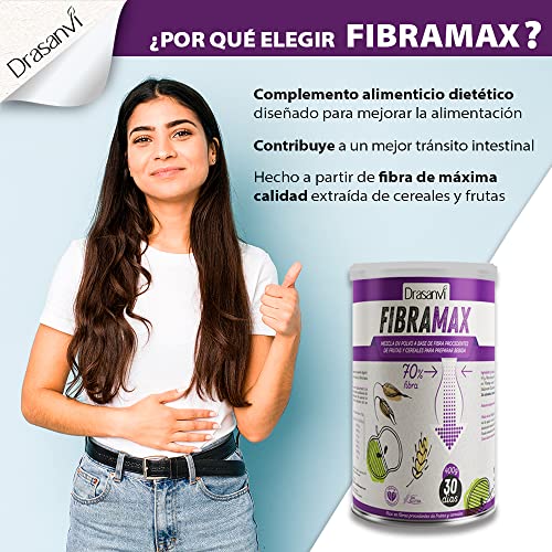DRASANVI Fibramax l Combinación de Fibra Soluble e Insoluble l con Manzana, Fibra de trigo, Ispágula y Fibra de avena |Fundamental para el Tránsito Intestinal l Saciante