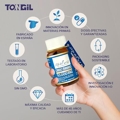 Cardo Mariano Estado Puro 10000 mg | Extracto de Semillas Concentrado 25:1 con 80% Silimarina y Colina | Apoyo para el Hígado, Limpieza y Detox | 40 Cápsulas de Tongil