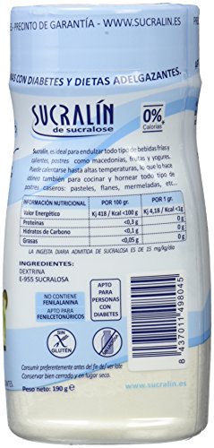 Sucralin Granulado para Diabeticos, 190 gr, 190 gramo, 1