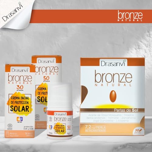 DRASANVI Acelerador de bronceado | Betacarotenos | Protege la Piel de Rayos UVA y Previene el Envejecimiento|Rosa de Mosqueta,Tomate, Zanahoria y Alga Dunaliella, Vitamina E, Licopeno, Luteína|30dias