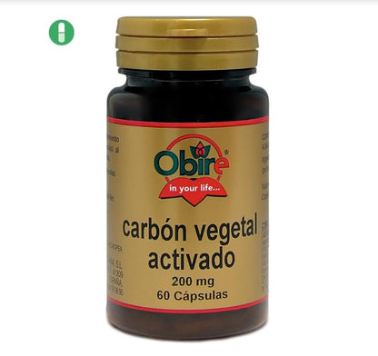 Obire | Carbon Vegetal Activado 200 miligramos | 60 cápsulas | Carbón Activo I Propiedades Depurativas y Digestivas I Detox