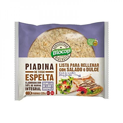 BIOCOP PIADINA Trigo ESPELTA Lino Amapola 225 G, Estándar, Único