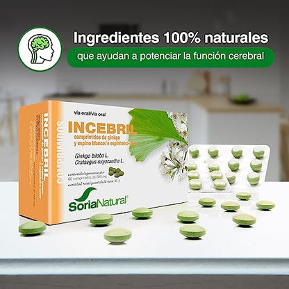 Soria Natural Incebril - Fórmula de Ginkgo y Espino Blanco - Potencia tu Salud Cardiovascular y Cerebral, Memoria, Circulación - Envase 60 cápsulas