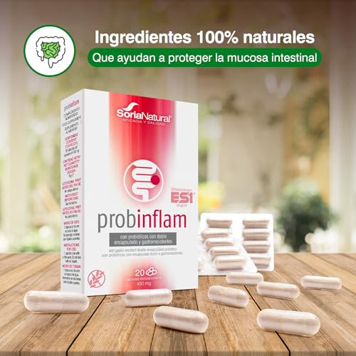 Soria Natural Probinflam - Con Probióticos, Vitaminas C, E, B3, B6, B2, B1 y Ácido Fólico – Ayuda a Proteger la Mucosa Intestinal - Apoya la Salud del Intestino - Caja con 20 Cápsulas de 450mg