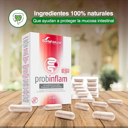 Soria Natural Probinflam - Con Probióticos, Vitaminas C, E, B3, B6, B2, B1 y Ácido Fólico – Ayuda a Proteger la Mucosa Intestinal - Apoya la Salud del Intestino - Caja con 20 Cápsulas de 450mg